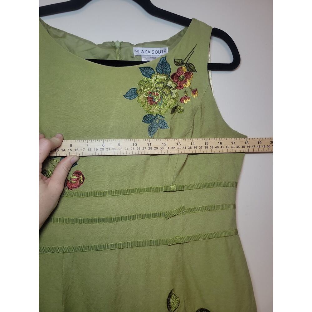 Y2K Women's Embroidered Floral Dress Size 10 Green Cottagecore Prairie Boho 70's - Picture 6 of 13